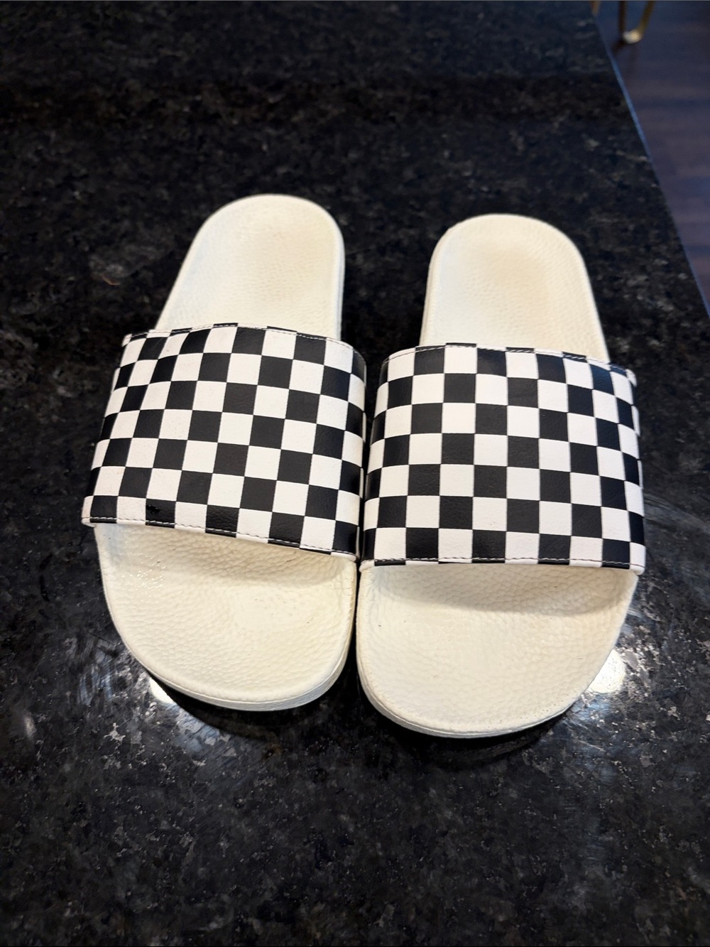 Vans Checkerboard Slide Sandals in Black & White